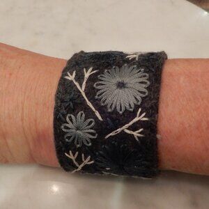 Handmade Hand Embroidered Wool Felt Wrist Cuff